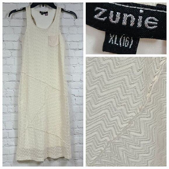 Zunie Beige Chevron Lace Panel Sheath Tween Dress Girls 16 Sleeveless Tank Boho - Picture 10 of 10